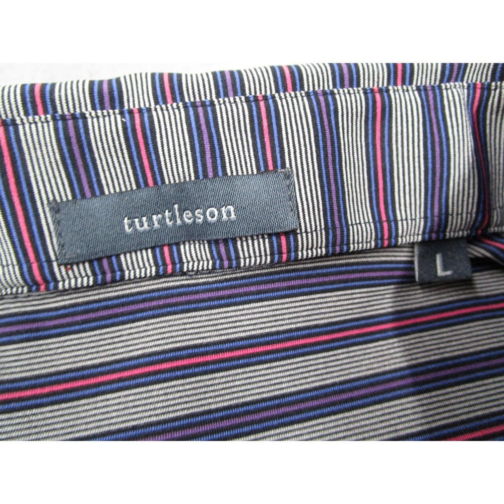 Turtleson Mens Performance Polo Shirt Large Striped Blue Purple Pink Golf S/S - Picture 3 of 9